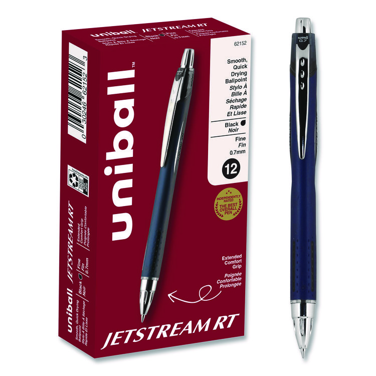 uniball Jetstream Hybrid Gel Pen, Retractable, Fine 0.7 mm, Black Ink, Blue/Silver Barrel (UBC62152)