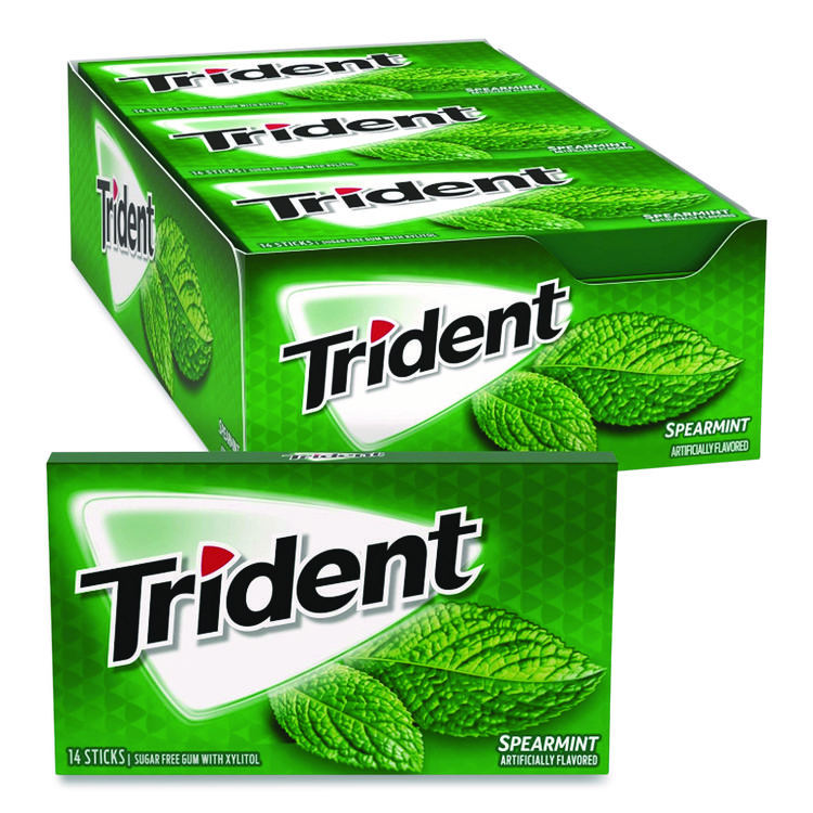 Trident Sugar-Free Gum, Spearmint, 14 Sticks/Pack, 12 Packs/Box (CDBMOZ01106)