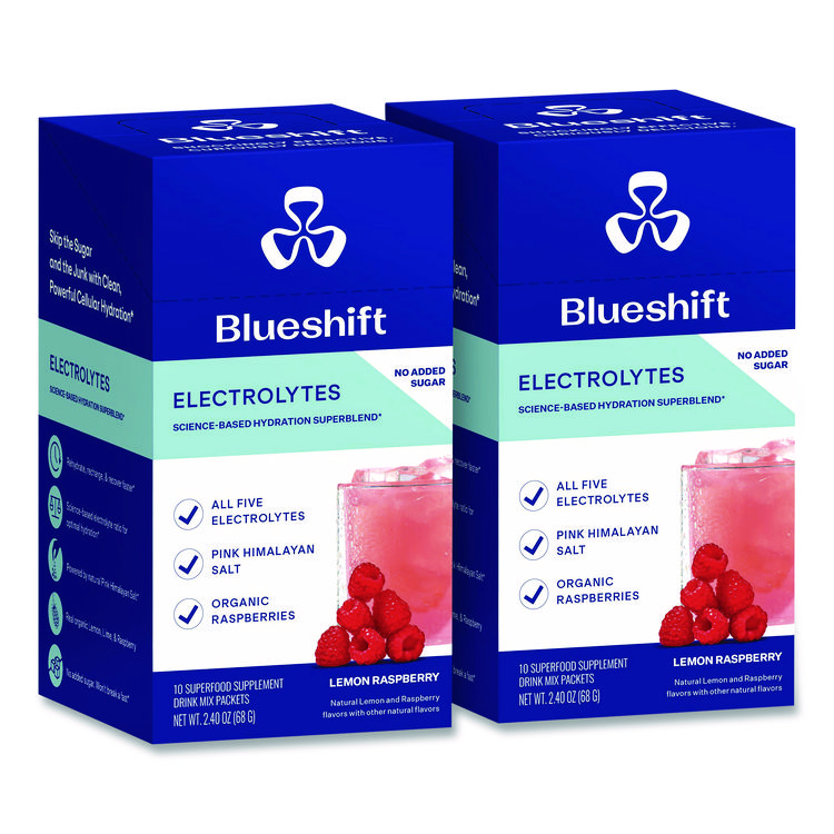 BLUESHIFT NUTRITION Electrolyte Lemon Raspberry Drink Mix, 0.24 oz Packets, 10/Pack, 2 Packs/Carton (GRR60004165)