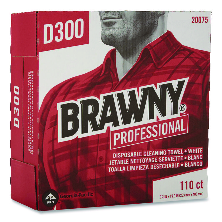 Brawny Professional Tall Dispenser Premium All-Purpose DRC Wipers, 1-Ply, 9.25 x 16, Unscented, White, 110/Box 10 Boxes/Carton (GPC20075)