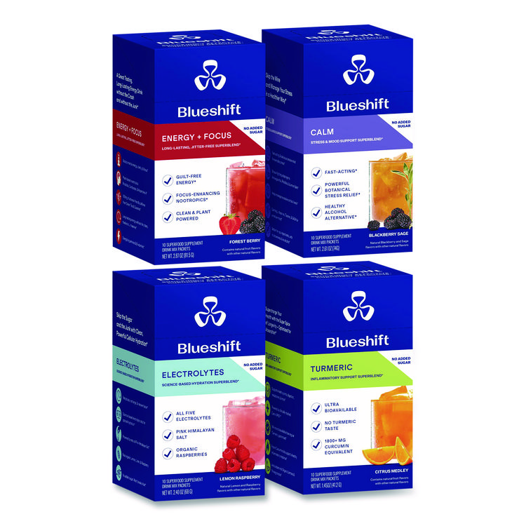 BLUESHIFT NUTRITION Variety Pack Drink Mix, Assorted Flavors, Individual Packets, 10/Pack. 4 Packs/Carton (GRR60004169)