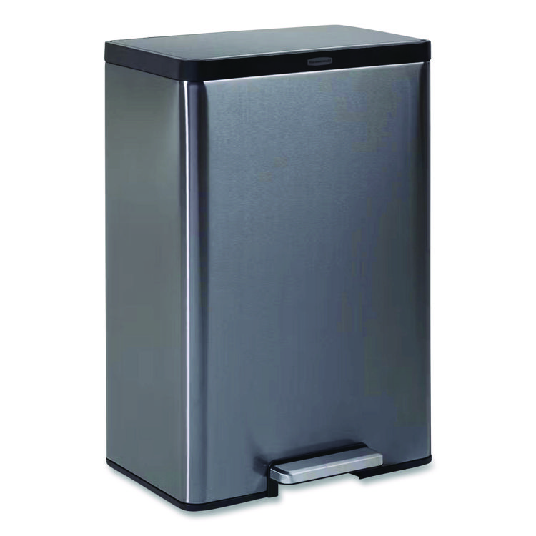 Rubbermaid Elite Step-On Trash Can, 12 gal, Metal, Charcoal Stainless Steel/Black (RUB2112520)