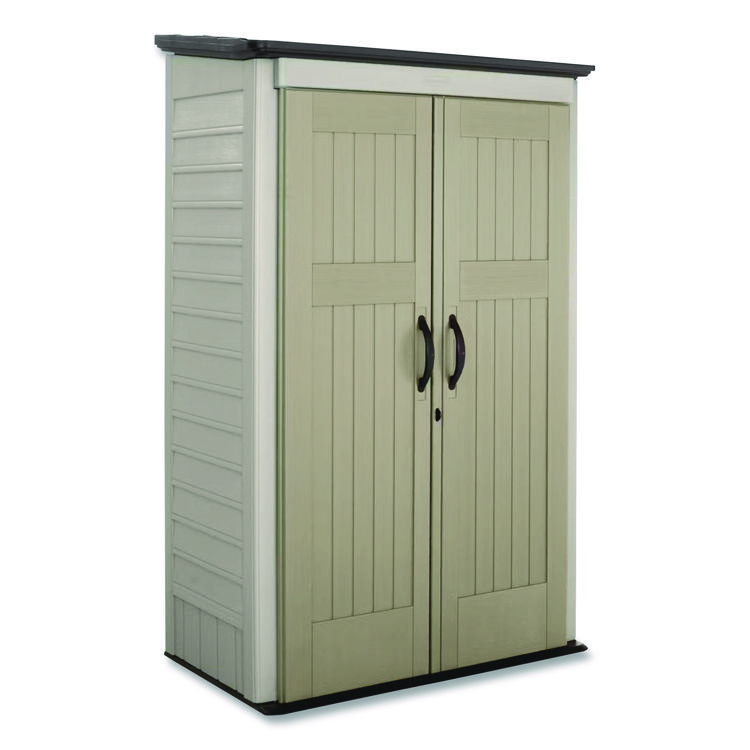 Rubbermaid Vertical Storage Shed, 53 cu ft, 2.5 ft x 4 ft x 7 ft, Sandstone/Faint Maple (RUB5L3000SDONX)