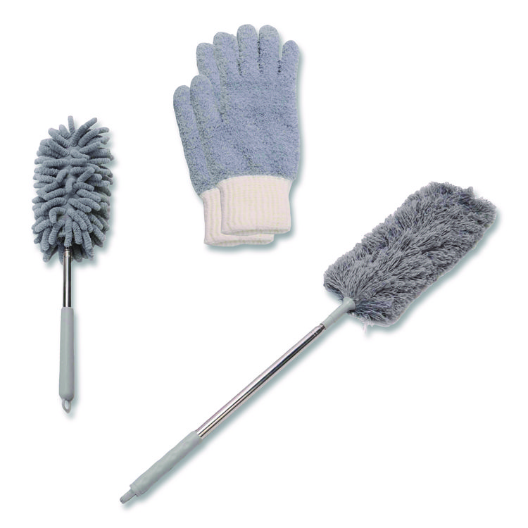 CHAGRINOVATIONS Dusting Set, Feather Duster, Dusting Wand, 2 Gloves, Gray (CH7TU68123)