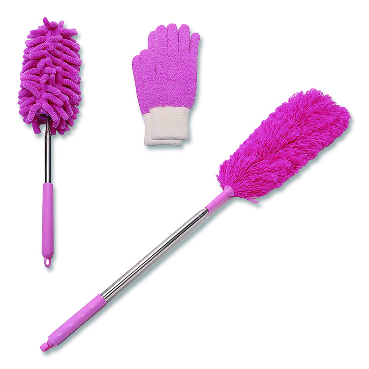 CHAGRINOVATIONS Dusting Set, Feather Duster, Dusting Wand, 2 Gloves, Pink (CH7TU68124)
