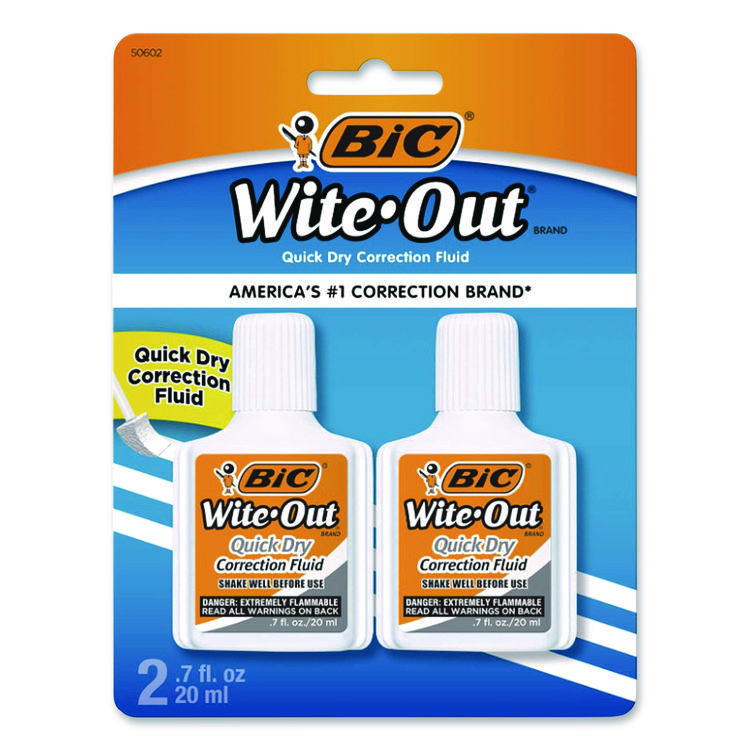 BIC Wite-Out Quick Dry Correction Fluid, 20 mL Bottle, White, 2/Pack (BICWOFQDP24AWHI)