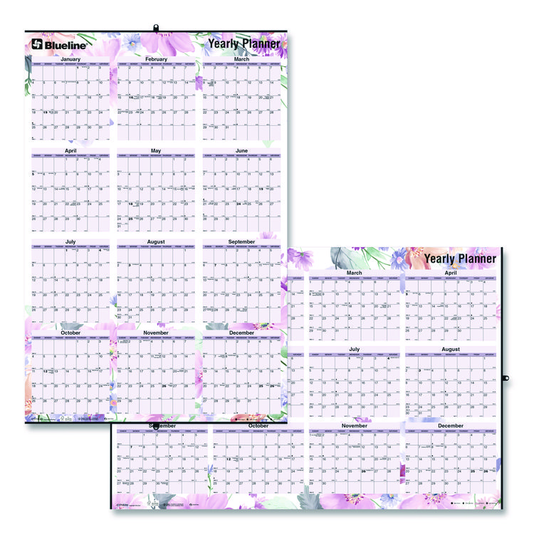 Blueline Yearly Laminated Wall Calendar, Passion Floral Artwork, 36 x 24, White/Multicolor Sheets, 12-Month (Jan to Dec): 2026 (REDC171920)