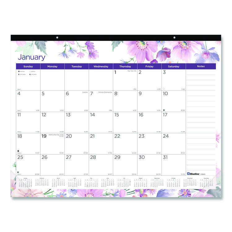 Blueline Passion Monthly Deskpad Calendar, Passion Floral Artwork, 22 x 17, Multicolor Sheets, Black Binding, 12-Month (Jan-Dec): 2026 (REDC194113)