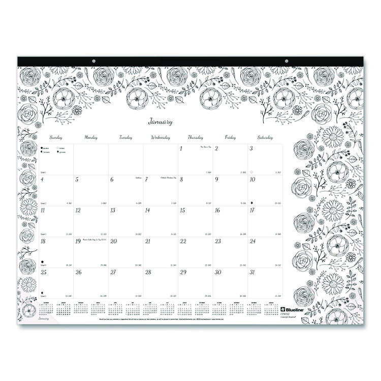 Blueline Monthly Desk Pad Calendar, Monthly Coloring Artwork, 22 x 17, Black Binding, Clear Corners, 12-Month (Jan to Dec): 2026 (REDC2917311)