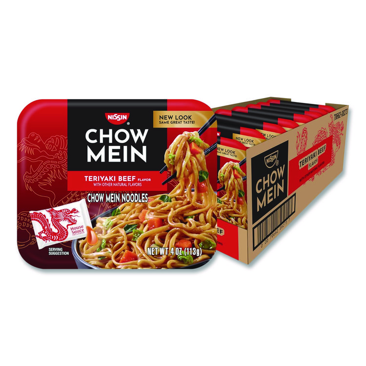 Nissin Teriyaki Beef Chow Mein Noodles, 4 oz Bowl, 8/Carton (NSFNIS08723)