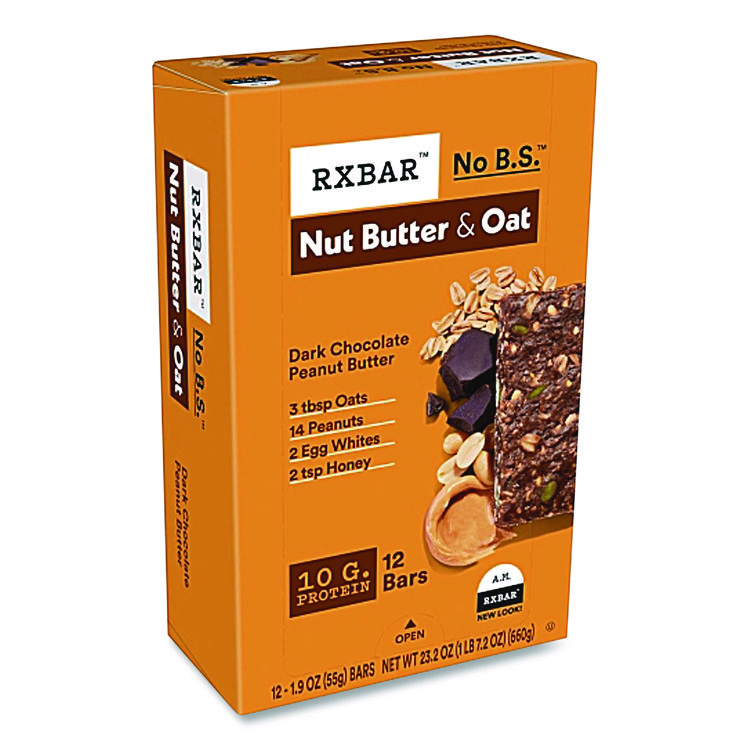 A.M. RXBAR Gluten-Free Peanut Butter Dark Chocolate Protein Bar, 1.9 oz Bar, 12/Box (RXBKEE00718)
