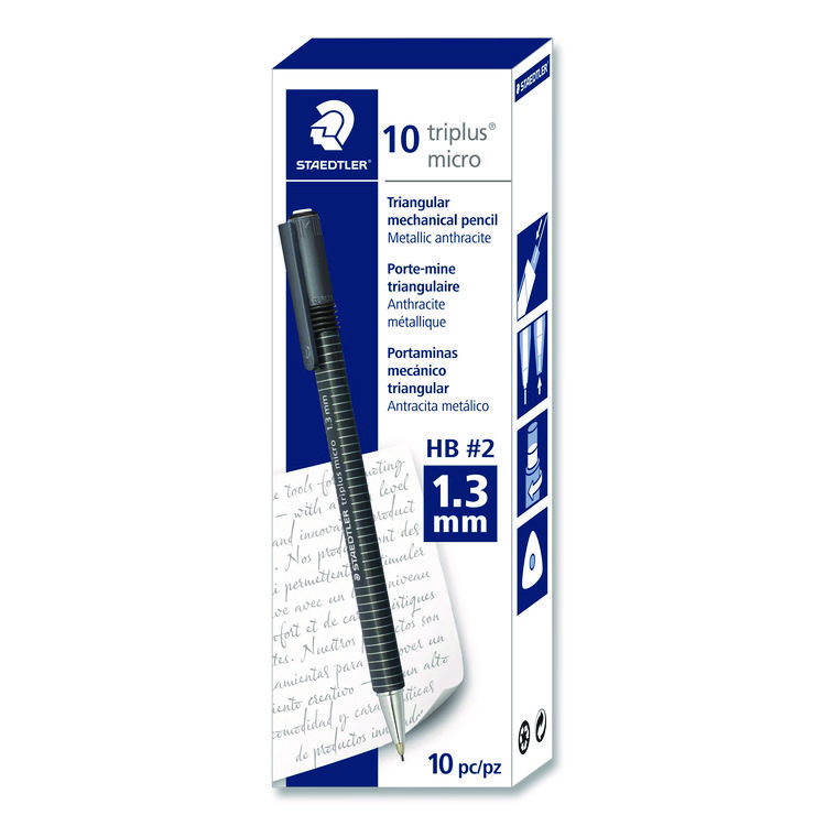 Staedtler Mechanical Pencils, 1.3 mm, HB (#2), Black Lead, Light Blue Barrel, 10/Box (STD7741330A6)