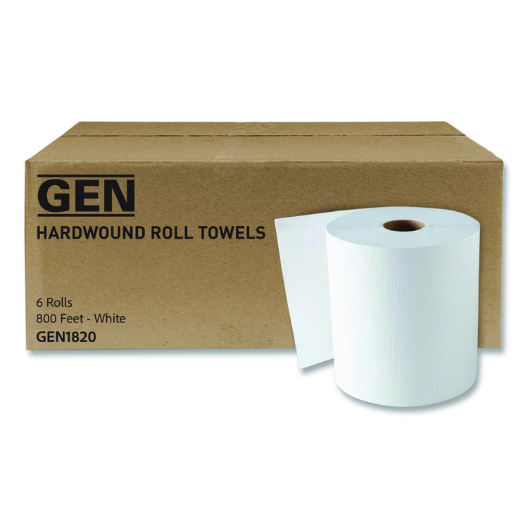 GEN Hardwound Roll Towels, 1-Ply, 8" x 800 ft, White, 6 Rolls/Carton (GEN1820)