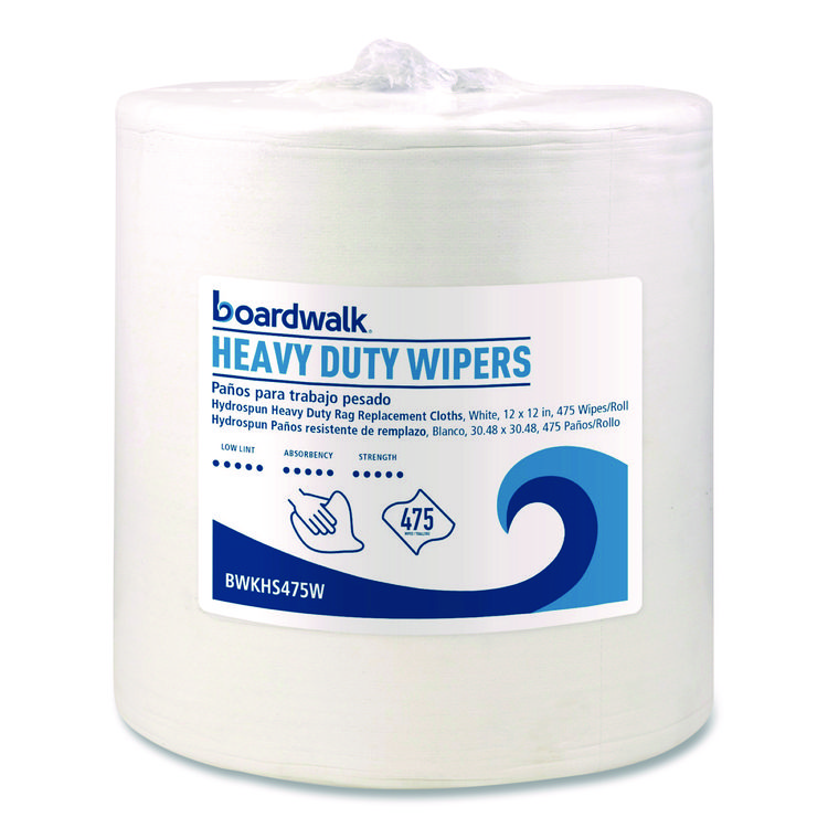 Boardwalk Hydrospun Wipers, Heavy Duty, 12 x 12, White, 475/Roll (BWKHS475W)
