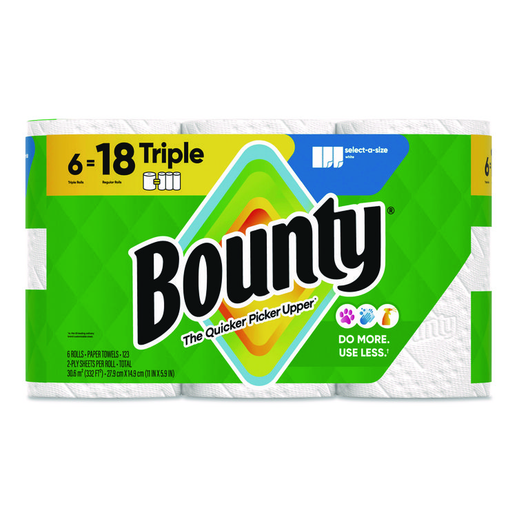 Bounty Select-a-Size Kitchen Roll Paper Towels, 2-Ply, 5.9 x 11, White, 123 Sheets/Triple Roll, 6 Rolls/Carton (PGC16020)