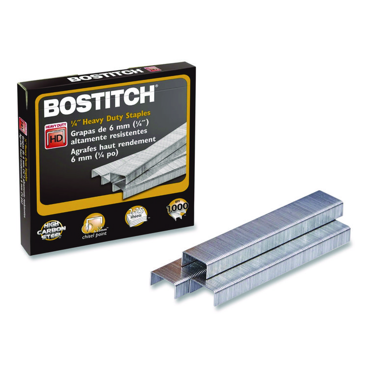 Bostitch Heavy-Duty Premium Staples, 0.25" Leg, 0.5" Crown, Steel, 1,000/Box (BOSSB35141M)