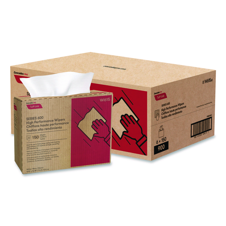 Cascades PRO Tuff-Job Spunlace Towels, 1-Ply, 9.75 x 16.75, White, 150 Sheets/Pop-Up Box, 6 Boxes/Carton (CSDW615)