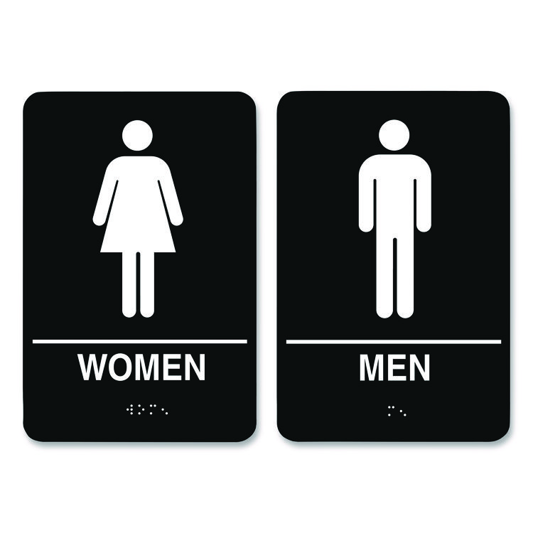 COSCO Indoor Restroom Door Sign, Men/Women, 5.9 x 9, Black/White, 2/Pack (CSC098095)