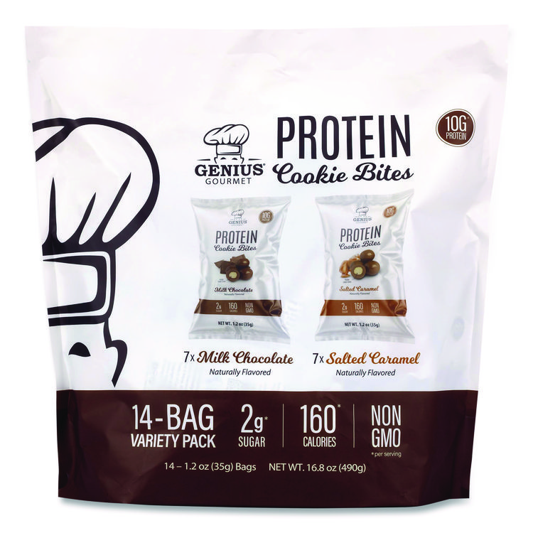 GENIUS GOURMET INC Protein Cookie Bites Variety Pack, Salted Caramel and Milk Chocolate, 1.2 oz Bag, 14/Box (GRR22002521)