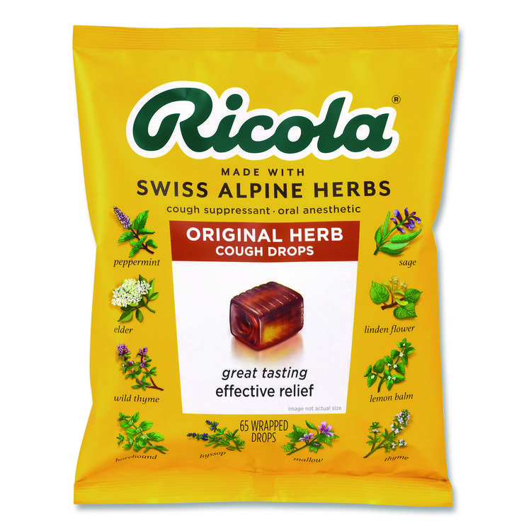 RICOLA Cough Drops, Original Herb, 65/Bag, 2 Bags/Pack (GRR22002532)