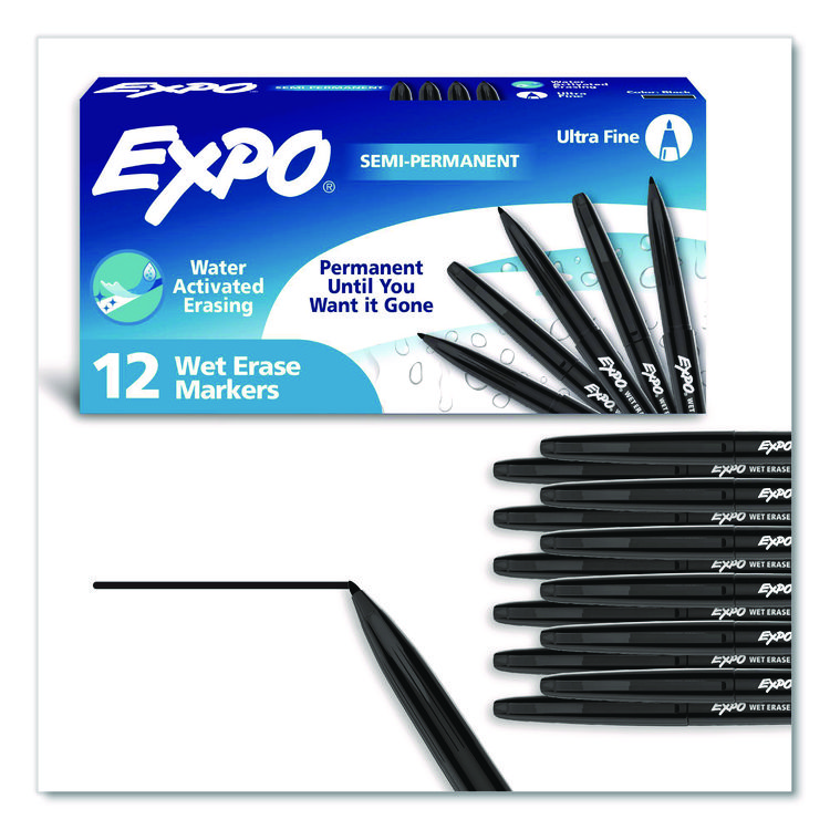 EXPO Wet Erase Marker, Fine Bullet Tip, Black, Dozen (SAN16001A)