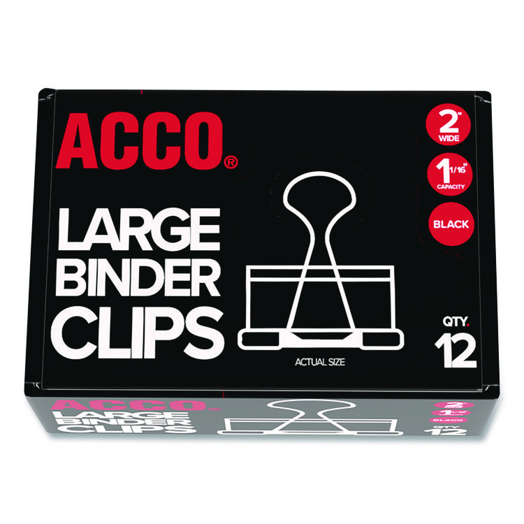 ACCO Binder Clips, Large, Black/Silver, Dozen (ACC72100)