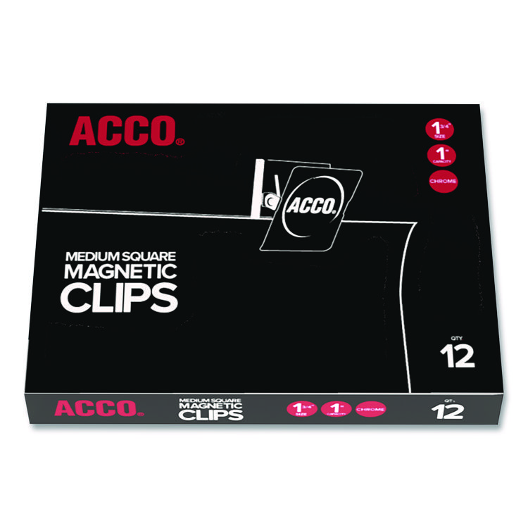 ACCO Magnetic Clip, 1" Jaw Capacity, Silver, 12/Pack (ACC72132)