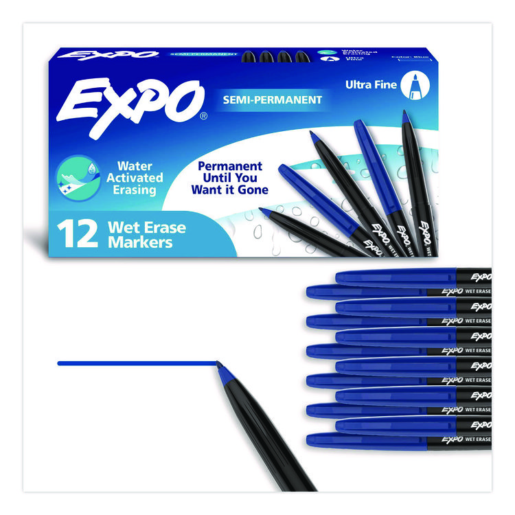 EXPO Wet Erase Marker, Fine Bullet Tip, Blue, Dozen (SAN16003A)