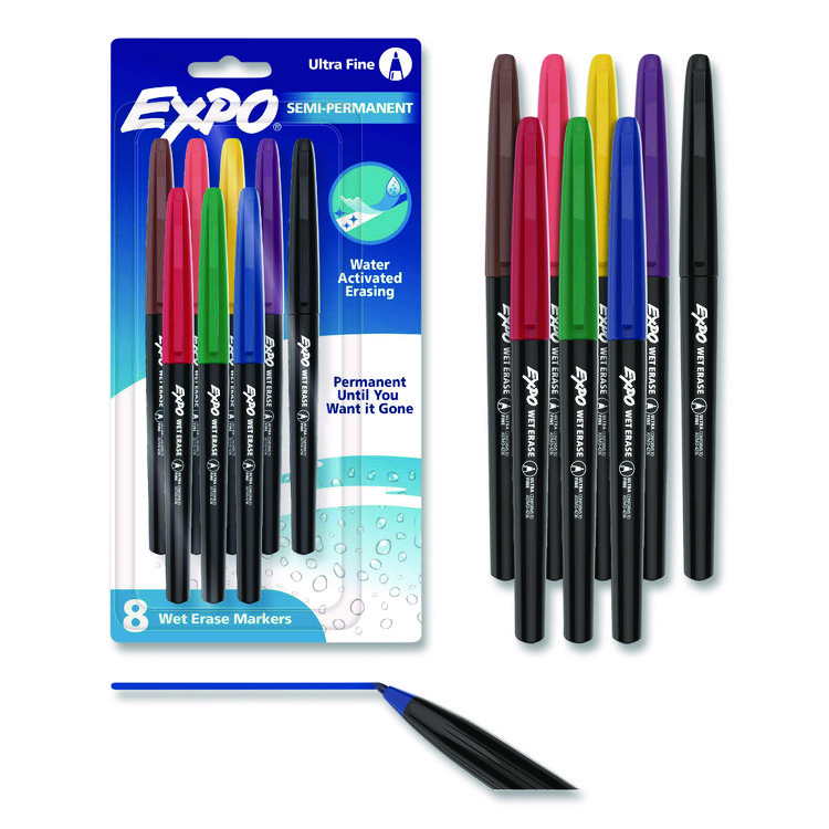 EXPO Wet Erase Marker, Fine Bullet Tip, Assorted Colors, 8/Pack (SAN2134345B)