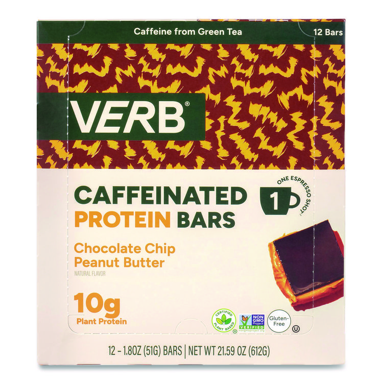 VERB ENERGY Caffeinated Protein Bar, Chocolate Chip Peanut Butter, 1.8 oz Bar, 12/Box (GRR22002522)