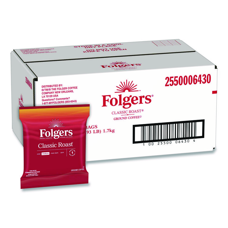 Folgers Classic Roast Ground Coffee Fraction Pack, 1.5 oz, 42/Carton (FOL06430)