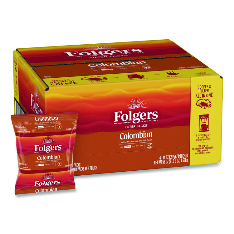 Folgers Coffee Filter Packs, 100% Colombian, 1.4 oz Pack, 40/Carton (FOL10107)