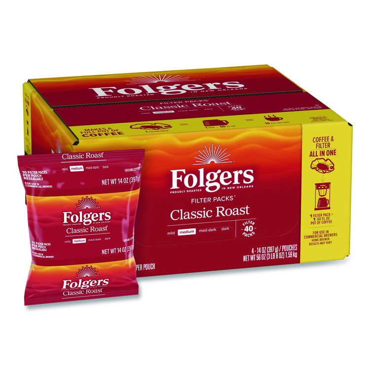 Folgers Coffee Filter Packs, Classic Roast, 1.4 oz Pack, 40/Carton (FOL10117)