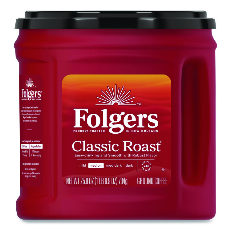 Folgers Coffee, Classic Roast, Ground, 25.9 oz Canister (FOL20421EA)