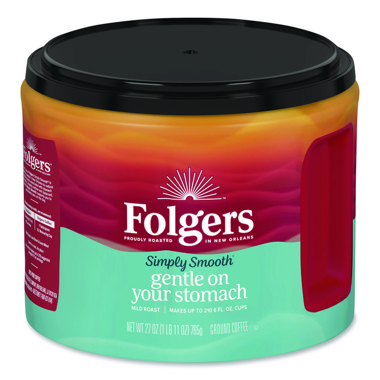 Folgers Simply Smooth Ground Coffee, Gentle On Your Stomach, 27 oz Canister (FOL30446)