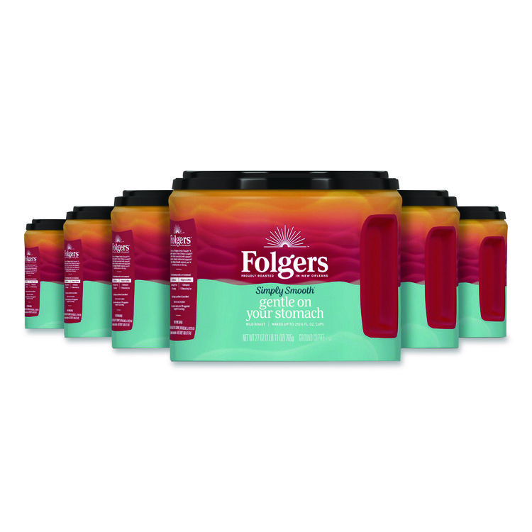 Folgers Simply Smooth Ground Coffee, Gentle On Your Stomach, 27 oz Canister, 6/Carton (FOL30446CT)