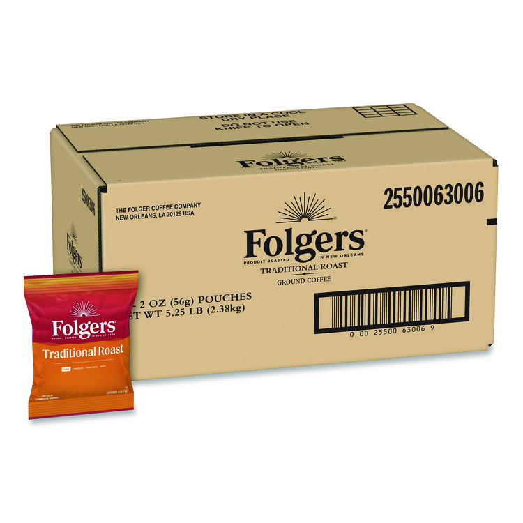 Folgers Traditional Roast Ground Coffee Fraction Packs, Traditional Roast, 2oz, 42/Carton (FOL63006)