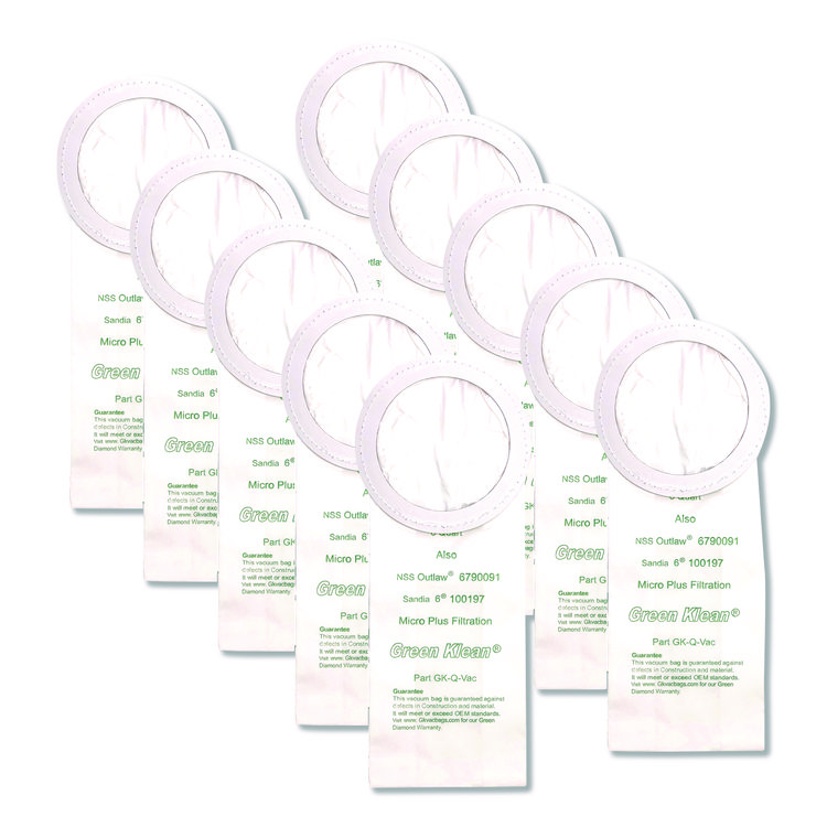 Green Klean Replacement Vacuum Bags, Fits NSS Outlaw/ProTeam QuarterVac/Sandia/Sanitaire, 10/Pack (GRKQVACP)