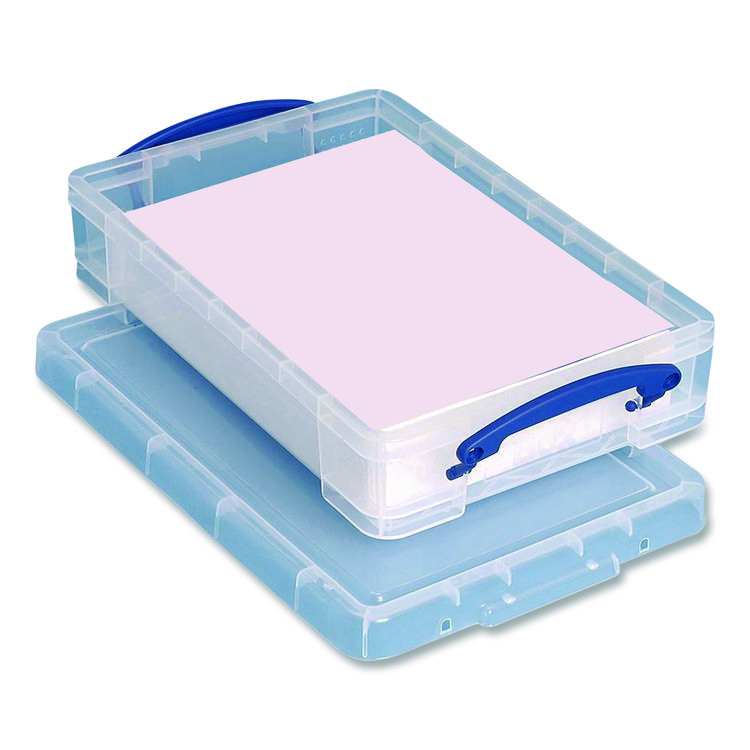 Really Useful Box Snap-Lid Storage Bin, 1.05 gal, 10.25" x 14.5" x 3.37", Clear/Blue (RUA4LITRECLEAR)
