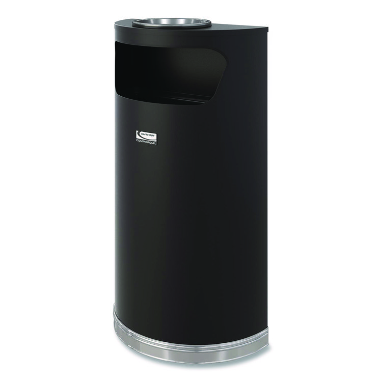 Suncast Commercial Half Round Metal Trash Can with Ashtray, 9 gal, Steel, Black (SUAMTCRES901BKS)