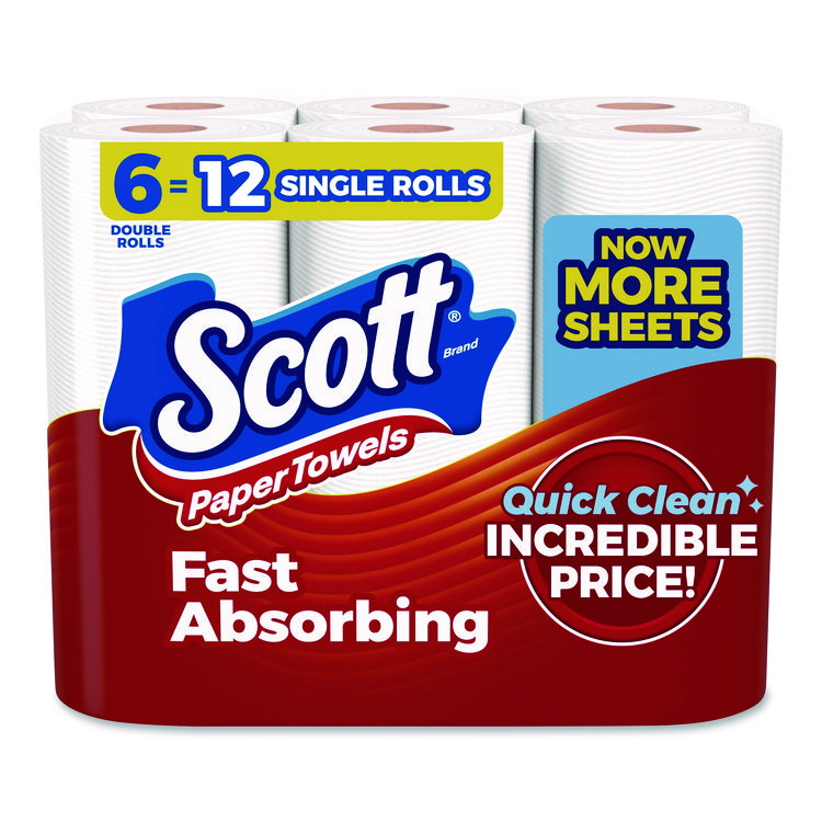 Scott Choose-a-Size Mega Kitchen Roll Paper Towels, 1-Ply, 108/Roll, 6 Rolls/Pack, 4 Packs/Carton (KCM56668)