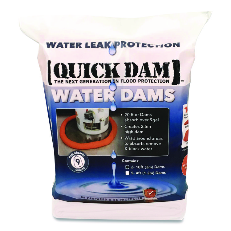 ABSORBENT SPECIALTY PRODUCTS Water Dams, 2.5" x 10 ft x 2.5", 2/Pack (QKDWUB2102)