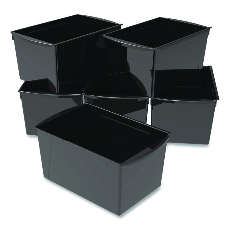 Storex Wide Book Bin, 3.82 gal, 9.2" x 14.5" x 7", Black, 6/Pack (STX71130U06C)