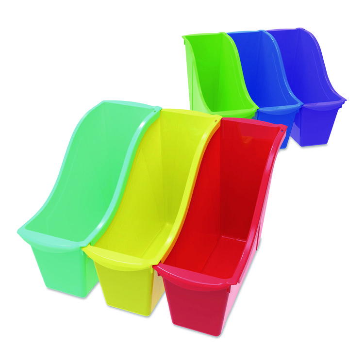 Storex Small Book Bin, 1.5 gal, 4.5" x 11.75" x 8.5", Assorted Bright Colors, 6/Pack (STX70113U06C)