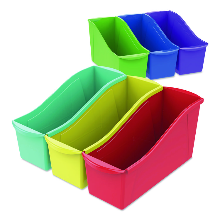 Storex Large Book Bin, 1.8 gal, 5.3" x 14.3" x 7", Assorted Bright Colors, 6/Pack (STX70110U06C)