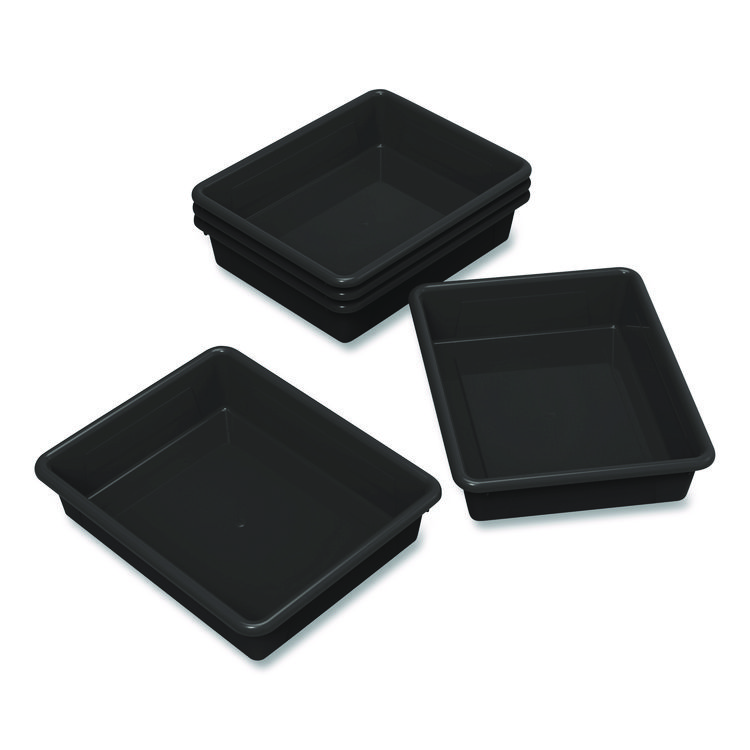 Storex Storage Tray, Flat, 102.4 oz, 10.65" x 10.65" x 2.96", Black, 5/Pack (STX62516U05C)