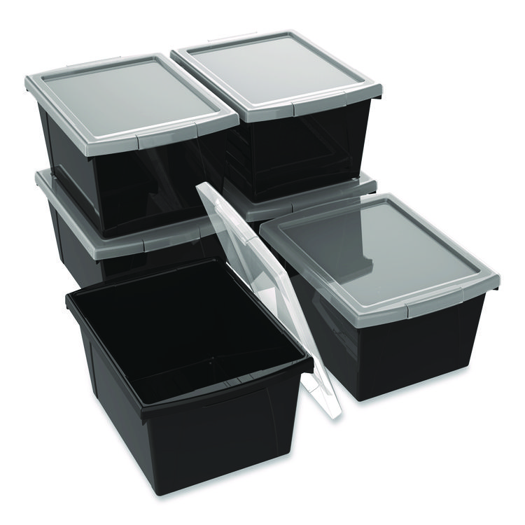 Storex Storage Bin with Lid, 4 gal, 11.25" x 11.25" x 7.87", Black, 6/Pack (STX61427U06C)