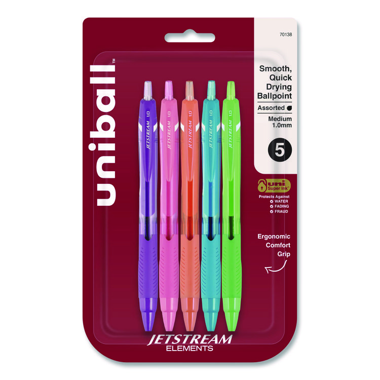 uniball Jetstream Elements Hybrid Gel Pen, Retractable, Medium 1 mm, Assorted Ink and Barrel Colors, 5/Pack (UBC70138)