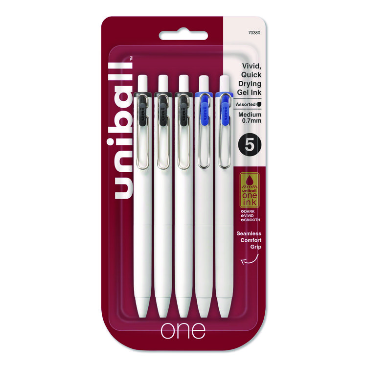 uniball uniONE Gel Pen, Retractable, Medium 0.7 mm, Assorted Business Ink and Barrel Colors, 5/Pack (UBC70380)