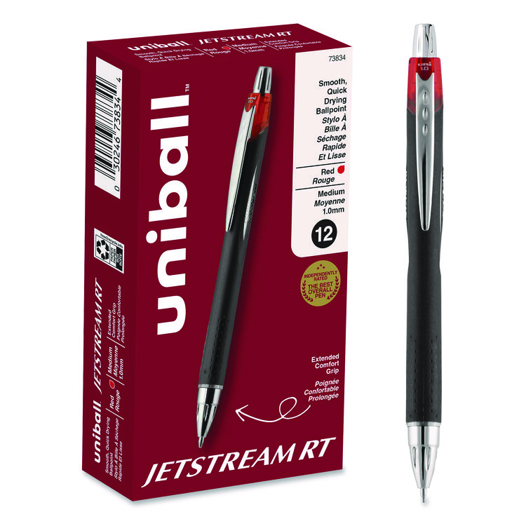 uniball Jetstream Hybrid Gel Pen, Retractable, Bold 1 mm, Red Ink, Black/Silver/Red Barrel (UBC73834)